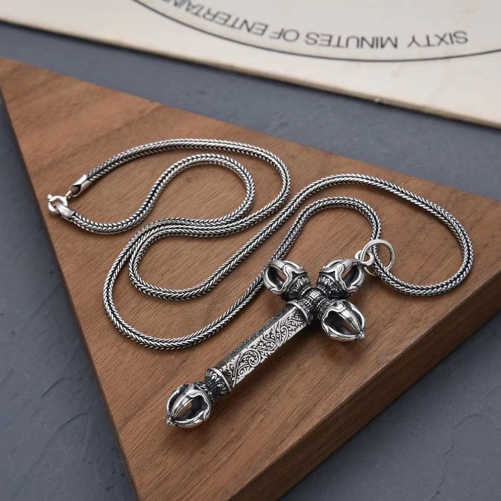 S925 Sterling Silver Vintage cross Pendant Necklace For Men